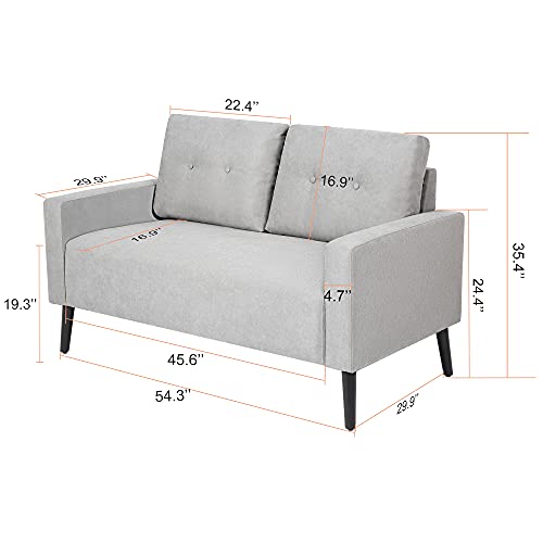 Simpol Home Linen Square Arm Loveseat Sofa Love Seats, Light Gray
