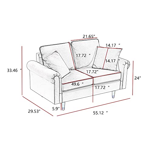 Living Room Furniture, Yoglad Velvet Loveseat, Modern 2 Seater Sofa with Wooden Legs, 2 Throw Pillows Included (Loveseat, Purple)