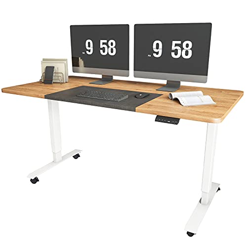 Electric Height Adjustable Standing Desk, 55 x 28 inches Stand up Desk, Sit Stand Home Office Table (Oak Top/White Frame)