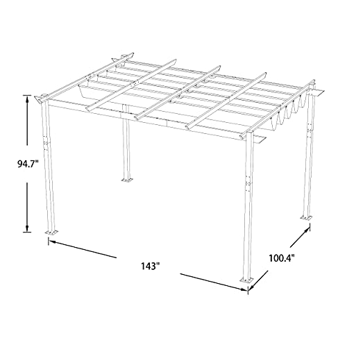 Ulax Furniture Outdoor 10'x13' Extra Large Aluminum Pergola with Sun Shade Gazebo Beige Canopy, UV Resistant Fabric