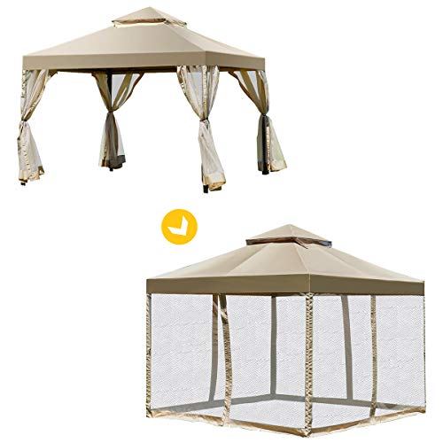 Tangkula 2-Tier 10x10Feet Patio Gazebo, Outdoor Patio Fully Enclosed Gazebo Canopy Tent w/ Netting, Outdoor Gazebo Canopy Shelter for Backyard, Garden, Deck