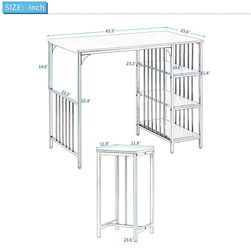 5 Piece Dining Table Set with 3-Tier Storage Shelf, 5 Piece Counter Height Dining Set for Kitchen and Dining Room