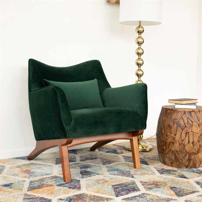 Mid Century Modern Gatsby Green Velvet Accent Chair