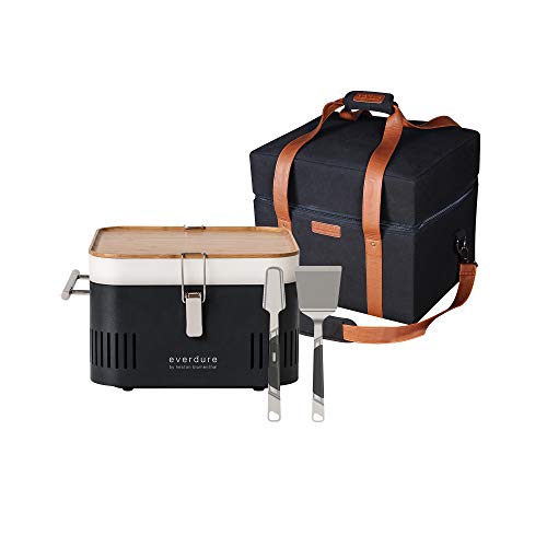 Everdure by Heston Blumenthal Cube Portable Charcoal Grill with Travel Bag & Grilling Accessories Included: Perfect Grills for Picnics, Tailgating, Beach, Camping or Tabletop Patio BBQ, Graphite