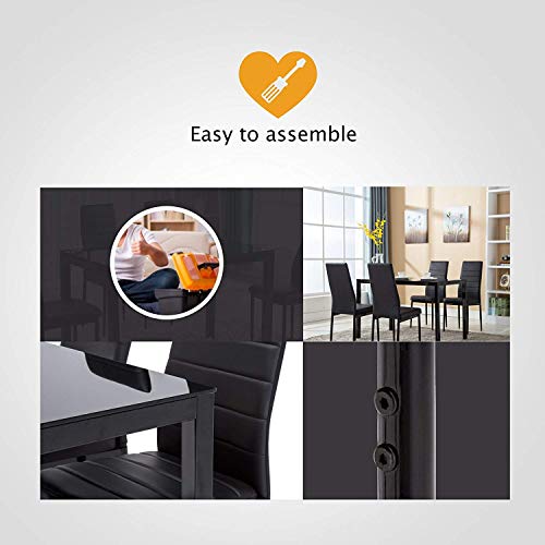 Mecor Dining Table Set, 5 Piece Kitchen Table Set with Glass Table Top 4 Leather Chairs Dinette (Black)