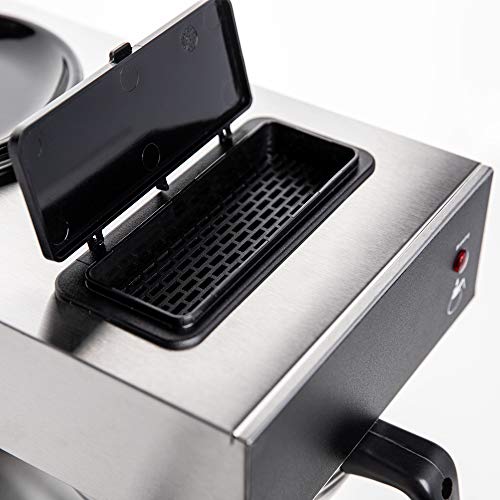 SYBO SF-CB-2GA Commercial Grade Pour Over Coffee Maker and Brewer with 2 Glass Carafes and Kettle Warmer, 12-Cup Capacity, Stainless Steel