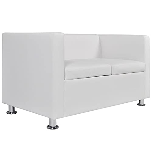 Couches for Living Room, 2-Seater Artificial Leather Couch Set with Armrest, Hard-Wearing Living Room Seating Anteroom Reception Room Furniture, White