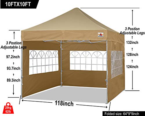 ABCCANOPY Ez Pop Up Canopy Tent 10x10 with Church Window Sidewalls, Party Tent-Series,Beige