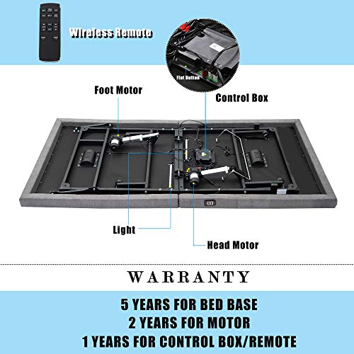 Harper & Bright Designs Adjustable Bed Base with Vibration Massage, Ergonomic Smart Electric Beds Foundation, Wireless Remote Control and LED Night Light, Twin XL, Grey