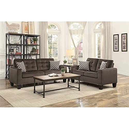 Pemberly Row Tufted Microfiber Sofa in Chocolate