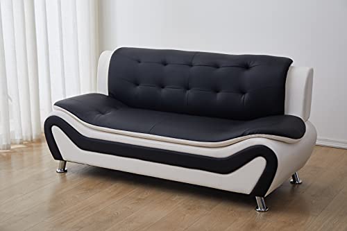 Kingway Faux Leather Living Room Sofas, 3 SEAT, Black/White