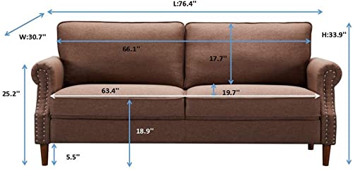 GAOPAN Modern Linen Upholstered Sectional Sofa Easy Assemble 2 Piece Living Room Furniture Set Include 3 Seater Couch & Loveseat for Home and Apartment, Brown