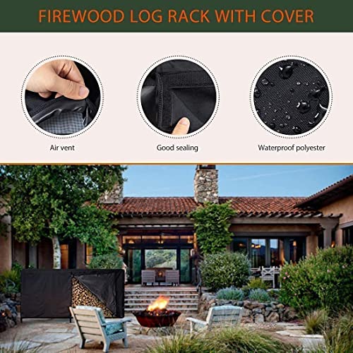 VIVOHOME 8ft & 4ft Heavy Duty Indoor Outdoor Firewood Storage Log Rack with Cover Combo Set Black, 2 Pack