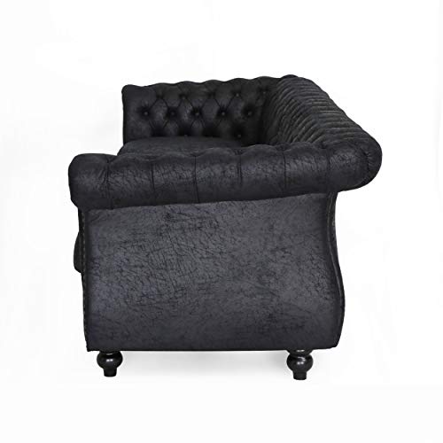 Vita Chesterfield Tufted Microfiber Sofa with Scroll Arms, Black