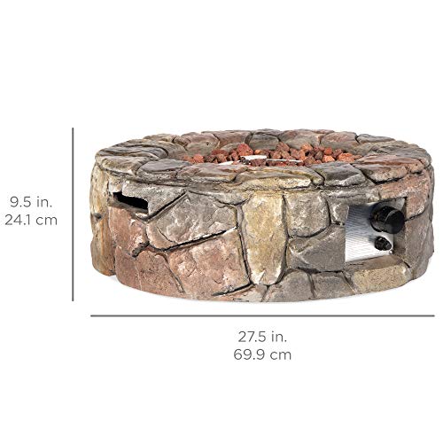 Best Choice Products 30,000 BTU Gas Fire Pit for Backyard, Garden, Home, Outdoor Patio w/Natural Stone, Propane Hose, Handle, Cover