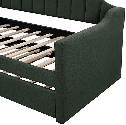 Harper & Bright Designs Daybed with a Trundle,Upholstered Daybed with Trundle Bed ,Twin Trundle Daybed Frame with Wood Slat Support,Green