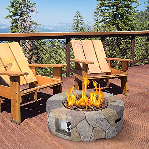 AVAWING Gas Fire Pit, 28 Inch 40,000 BTU Outdoor Propane Fire Table w/ Lava Rocks, Weather-Resistant Pit Cover, Patio Fire Pit w/Natural Stone, Cyan & Grey