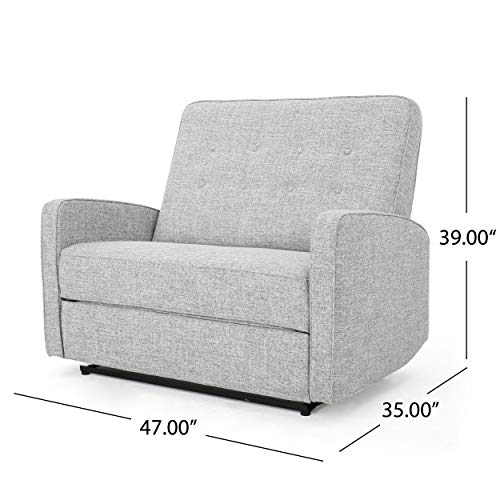 GDFStudio Christopher Knight Home Calliope Buttoned Fabric Reclining Loveseat, Light Grey Tweed / Black