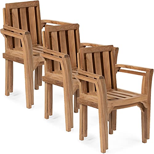 TITAN GREAT OUTDOORS Classic Teak Stacking Chair, 6 Pack, Outdoor Patio Chair, Spa or Garden Seating