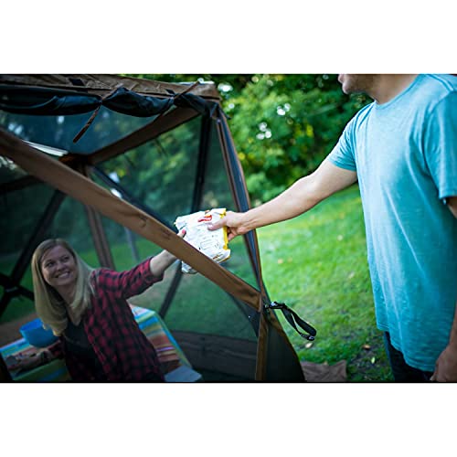 CLAM Quick-Set Escape Sky Camper 11.5 x 11.5 Ft Portable Pop-Up Outdoor Gazebo Screen Tent 6 Sided Canopy Shelter w/Ground Stakes & Carry Bag, Brown