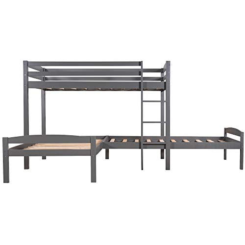Twin Over Twin Over Twin Triple Bunk Beds for Kids, L-Shaped 3 Bunk Beds with Drawers, No Box Spring Needed