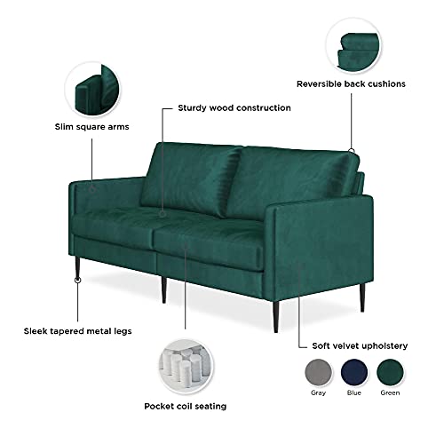 REALROOMS Ellie 3-Seater Velvet Sofa, Reversible Back Cushions, Green