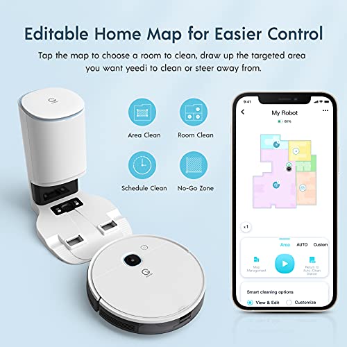 yeedi Vac Station Robot Vacuum and Mop, Self-Emptying 3 in 1, 30 Days Auto Empty, 3000Pa Suction, Carpet Detect, Smart Mapping, Editable Map, Clean Schedule, Virtual Boundary, 200mins Runtime