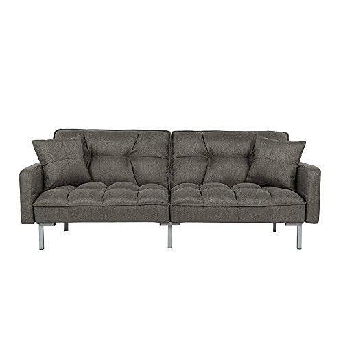 WXYQY Modern Grey Sofa Futon Bed Tufted Biscuit Sleeper Couch, Silver Chrome Legs Living Room Furniture Set Sofa Bed