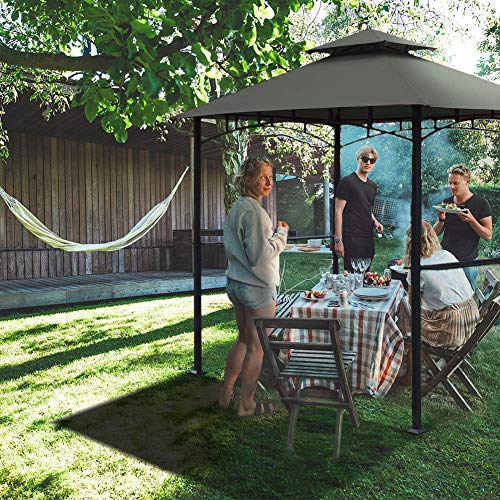 Eurmax 5x8 Grill Gazebo Shelter for Patio and Outdoor Backyard BBQ's, Double Tier Soft Top Canopy and Steel Frame with Bar Counters, Bonus LED Light X2 (Gray)