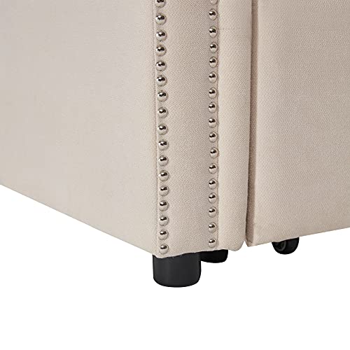 GAOPAN Modern Upholstered Sectional Sofa Couch with Reversible Storage Chaise Lounge, L-Shaped 3-Seater Corner Sofá Pull Out Sleeper Bed Sofabed for Living Room & Apartment, Beige