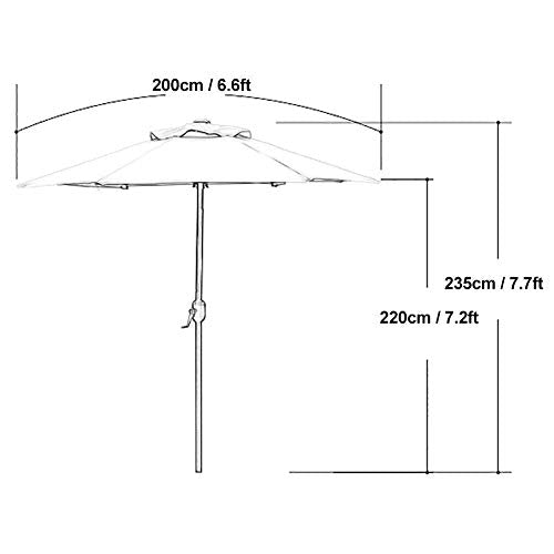qazxsw 6 Feet Patio Umbrella Outdoor Table Umbrella with Crank 6 Sturdy Ribs, Great for Yard, Beach, Restaurant, Outdoor Party