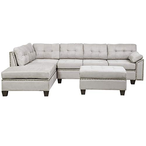 Harper & Bright Designs sectional Sofa,3 Piece Modern Sofa Sets for Living Room,Modular sectional Sofa with Chaise and Storage Ottoman, Nail Head Detail (Gray with Chaise)