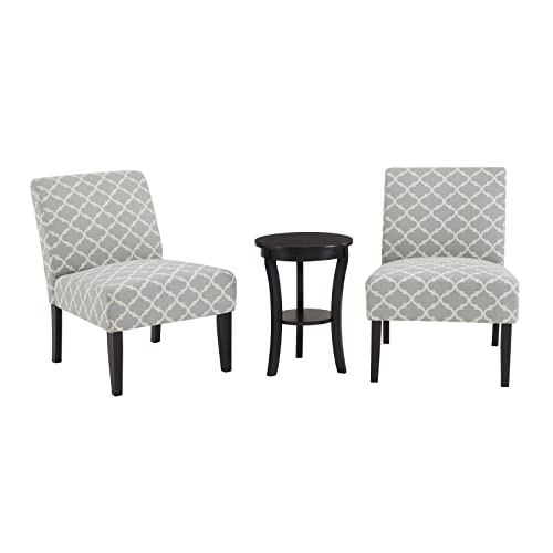 BKXHKOO Modern Style 3Pc Set Living Room Furniture Side Table and Chairs Gray Fabric Upholstery Wooden Legs(Gray)