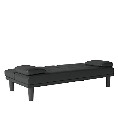 DHP Marley Sofa Sleeper with Cupholder and 2 Pillows, Black Faux Leather