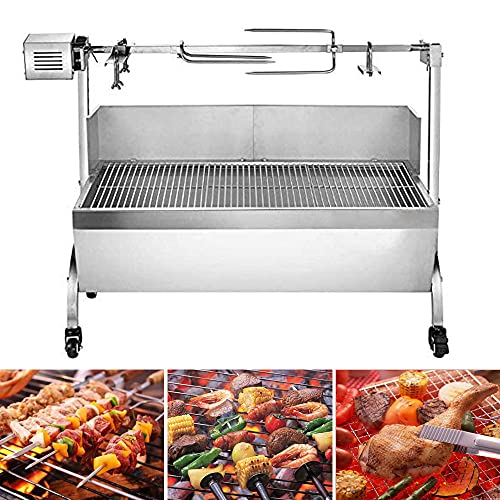 RXFSP BBQ Rotisserie Grill Roaster Charcoal Roast Machine 132 LBS Charcoal Bearing Lamb Spit Roaster Hog Roasting Machine for Outdoor Picnic Camping Height-Adjustable (120x45x25cm, Sliver)