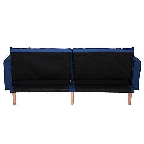 Futon Sofa Bed Sleeper Loveseat,JULYFOX 2 Position Recliner Couch Tufted Upholstered Fabric Sofa with Armrest 2 Throw Pillows Heavy Duty Design-Blue