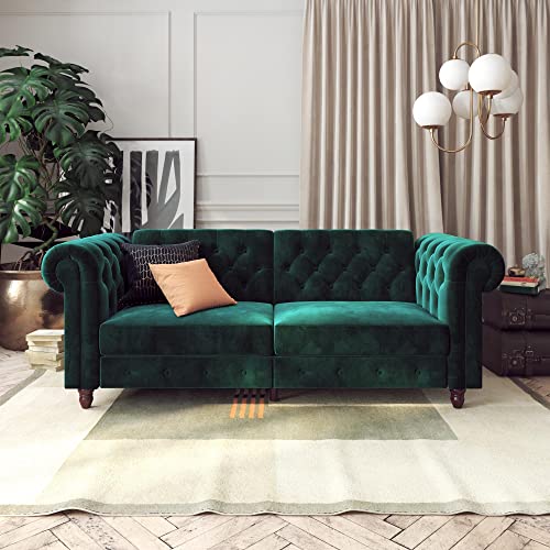 DHP Felix Chesterfield Sofa Futon, Green Velvet