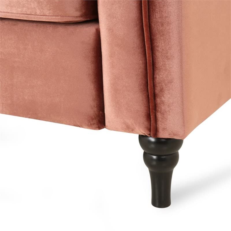 Phoenix Traditional Button Tufted Velvet 3 Seater Sofa, Blush and Dark Brown