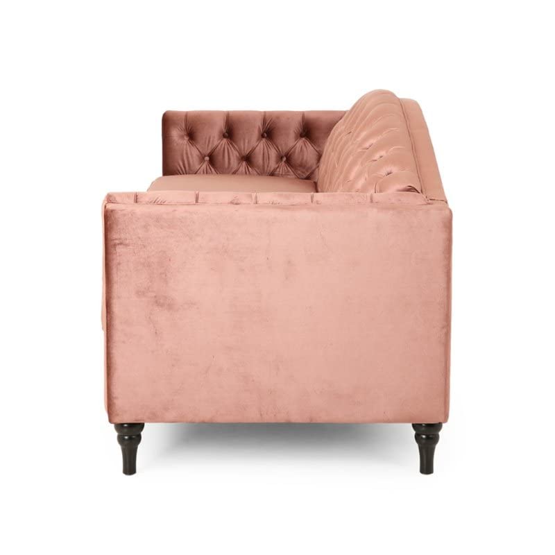 Phoenix Traditional Button Tufted Velvet 3 Seater Sofa, Blush and Dark Brown