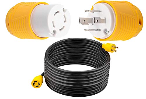 RVGUARD Bundle NEMA L14-30 4 Prong 30 Amp 100 Feet Generator Extension Cord and NEMA L14-30 Generator Locking Connectorr