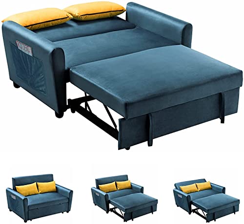 Gynsseh Pull Out Loveseat Sleeper, Modern Velvet Loveseat with Pull Out Bed,Adjustable Backrest,2 Lumbar Pillows and Side Pocket,Convertible Sleeper Sofa for Small Living Space (55
