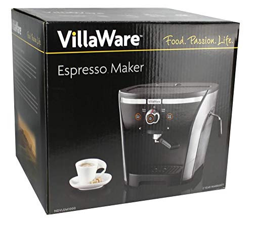 Villaware New NDVLEM1000 15 Bar Pressure Home Espresso/Cappuchino Maker, 2, Black & Silver