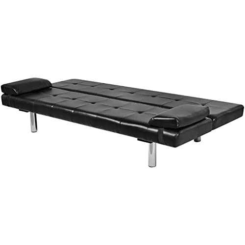 vidaXL vidaXL Sofa Bed with Two Pillows Artificial Leather Adjustable Black