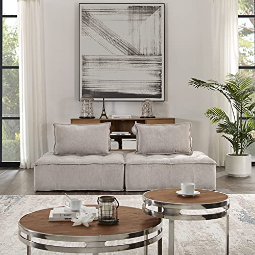 Fat Ant Fabric Upholstered Sectional Sofa Cube Accent Seat, Mid Century Modern Square Modular Sectional Sofa Couch with Two Removable Non-Slip Pillows, Living Room Sofa Set, Beige, 1 Pcs