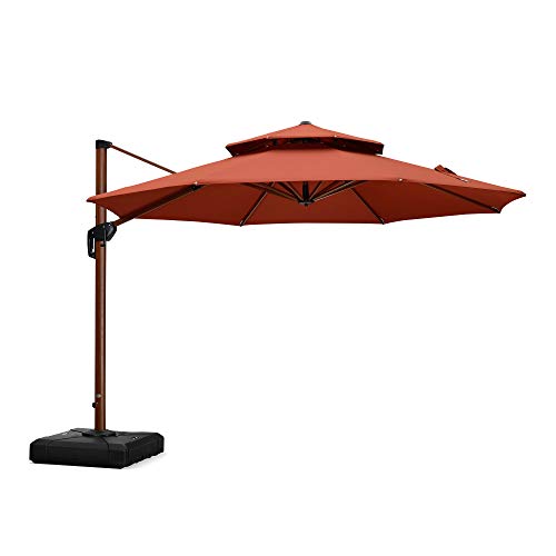 PURPLE LEAF 11ft Patio Umbrella Outdoor Round Umbrella Large Cantilever Umbrella Windproof Offset Umbrella Heavy Duty Sun Umbrella for Garden Deck Pool Patio, Brick Red