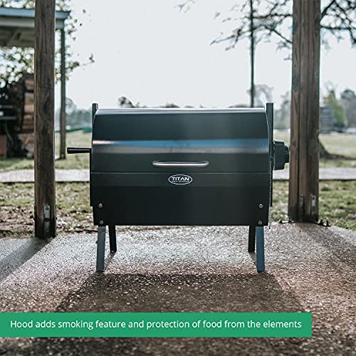 TITAN GREAT OUTDOORS 4W Rotisserie Chicken Roaster Grill, Rated 33 LB, 28-in Spit Rod, Charcoal BBQ with Hood