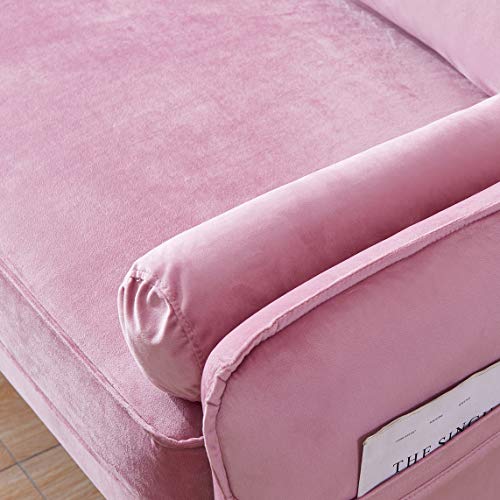 Pannow Modern Velvet Fabric Sofa Couch with 2 Small Pillows, Modern Loveseat Sofa Twin Size Contemporary Sofas, Velvet Loveseat, Couch for Small Apartment and Living Room