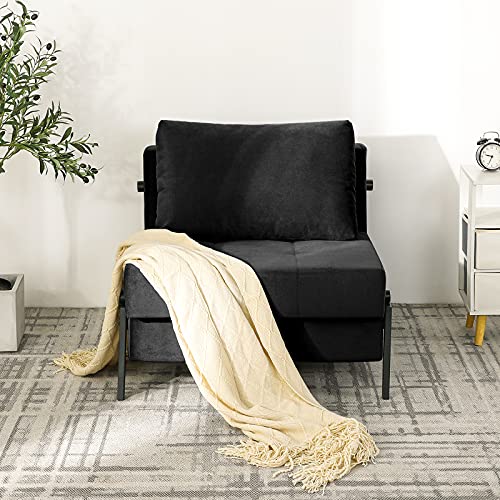 Vonanda Sofa Bed, 2-in-1 Sleeper Chair Bed, Velvet Convertible Chair Bed with Folding Hidden Legs and Sturdy Frame for Small Living Space, Black