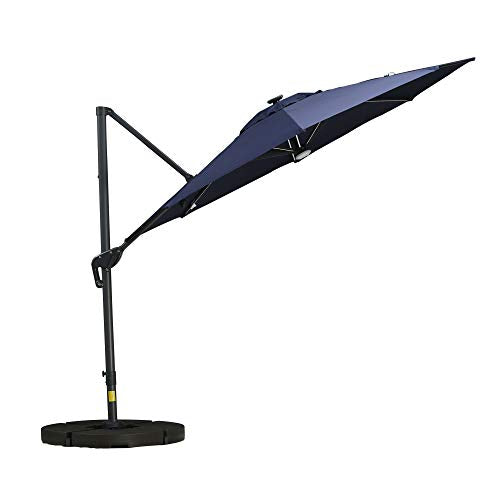 Outsunny 10' Offset Cantilever Patio Umbrella with LED Lights, Solar Panels, & UV-Fighting Polyester Canopy, Blue