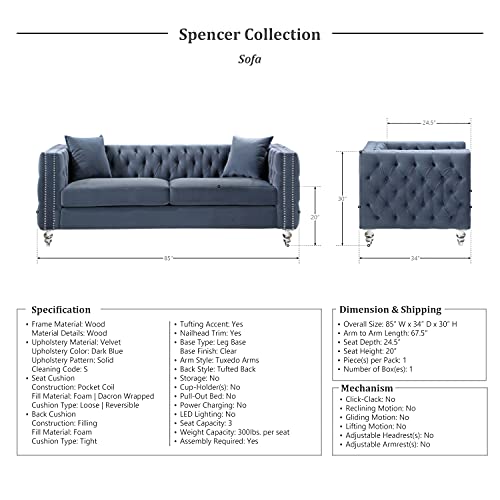 Lexicon Spencer Living Room Sofa, Blue